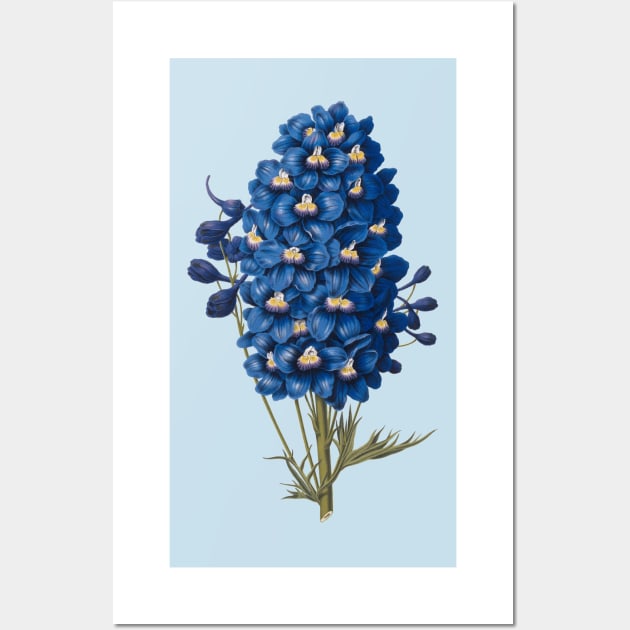 Delft  Blue Ephemera Delphinium Flower Wall Art by RedThorThreads